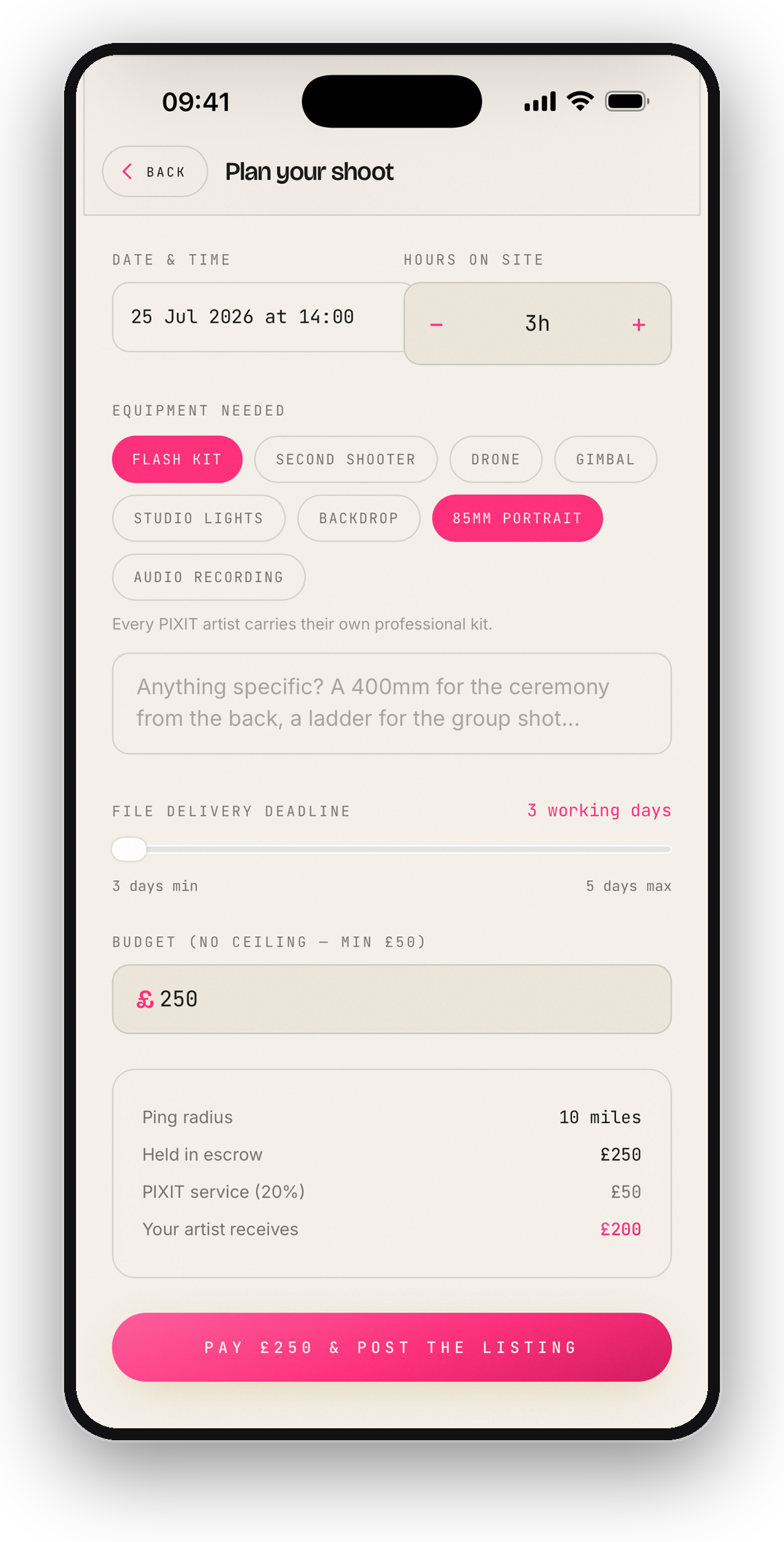 Pixit: Agree the money before anyone turns up